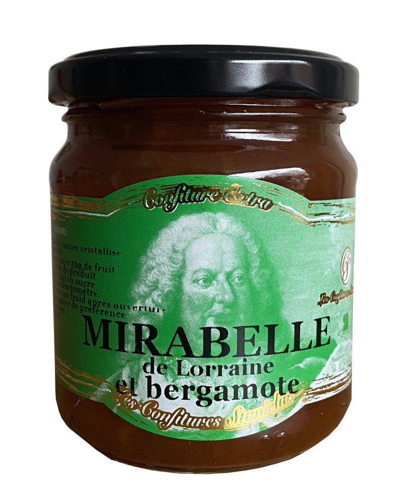 Confiture extra de mirabelle et bergamote, produite en Lorraine par les Confitures de Stanislas