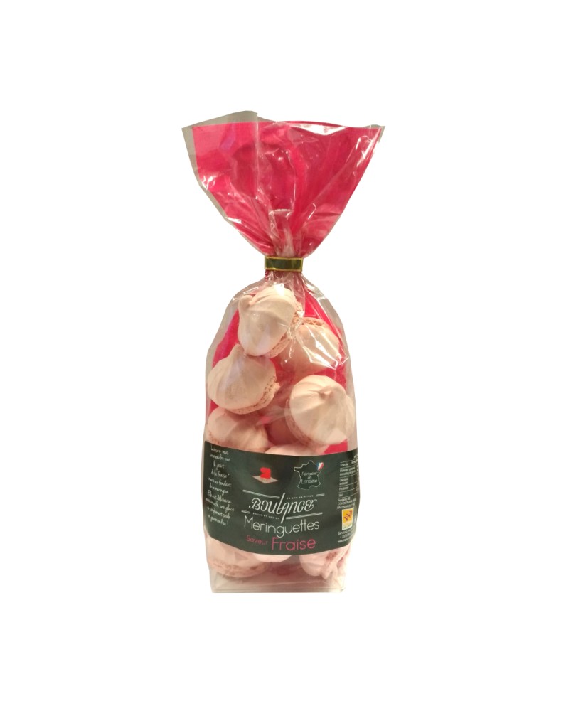 Meringuettes saveurs fraise 60g, produite en Lorraine par la maison Boulanger (54)