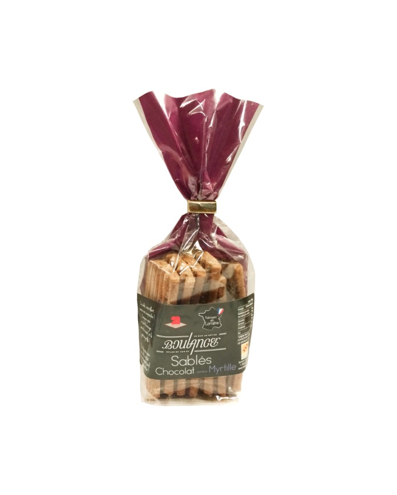 Sablé au chocolat saveur myrtille 100g, produit par la maison Boulanger (Allain, 54)