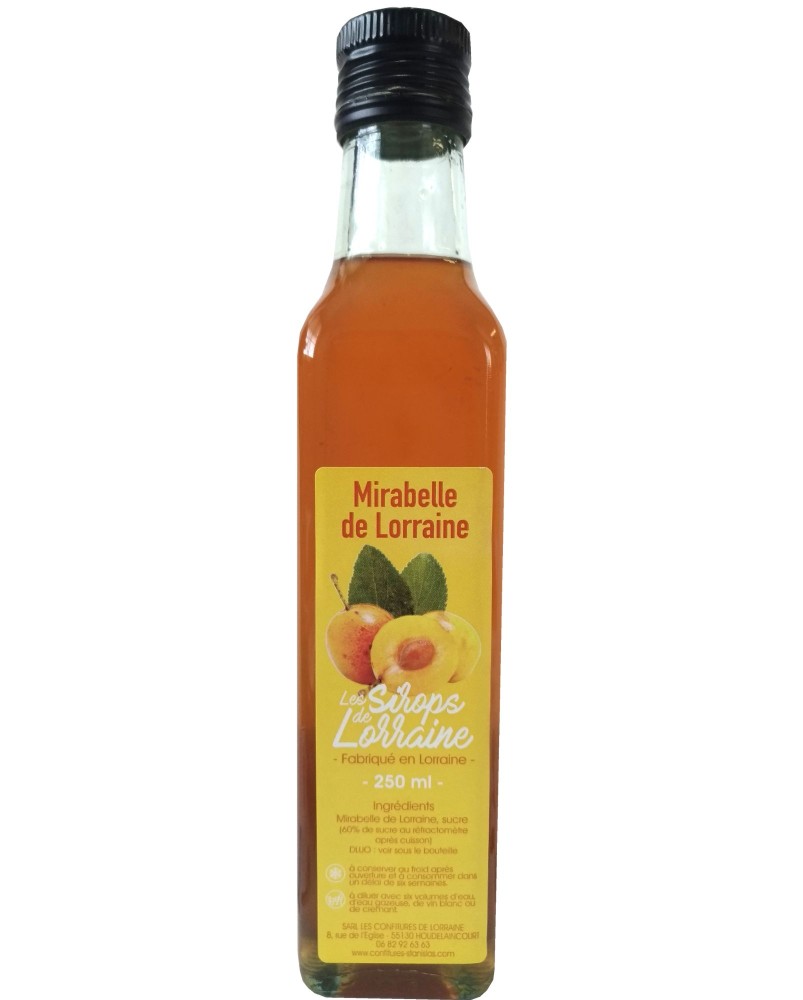 Sirop de mirabelle de Lorraine 25cl, produit en Lorraine par Les Confitures Lorraines (55)