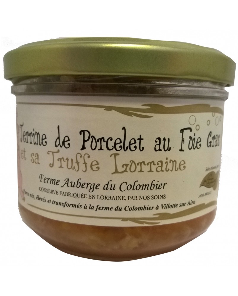 Terrine de porcelet à la truffe de Lorraine et au foie gras, produite par la Ferme du Colombier (Villote-sur-Aire, 55)