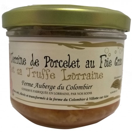 Terrine de porcelet à la truffe de Lorraine et au foie gras, produite par la Ferme du Colombier (Villote-sur-Aire, 55)