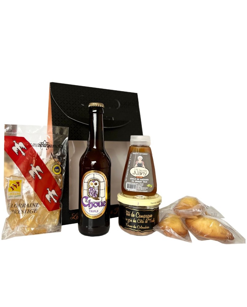 Panier garni Petits Plaisirs, assortiment de produits artisanaux lorrains