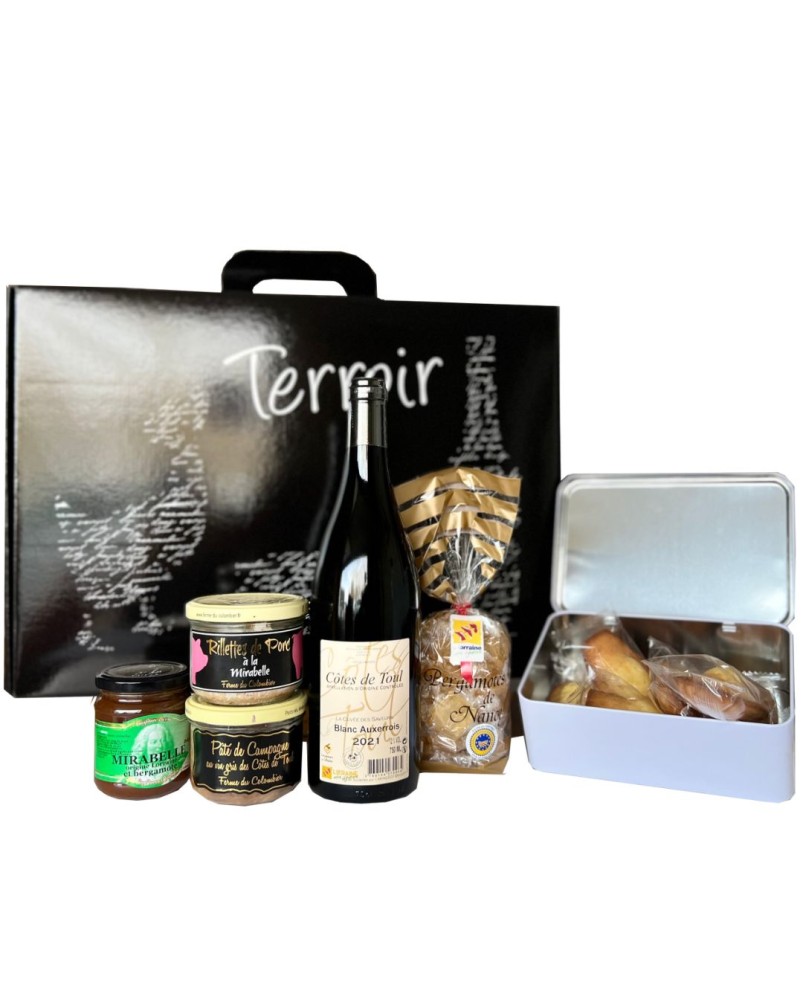 Valise panier gourmand Les Incontournables de Lorraine, assortiment de produits artisanaux lorrains