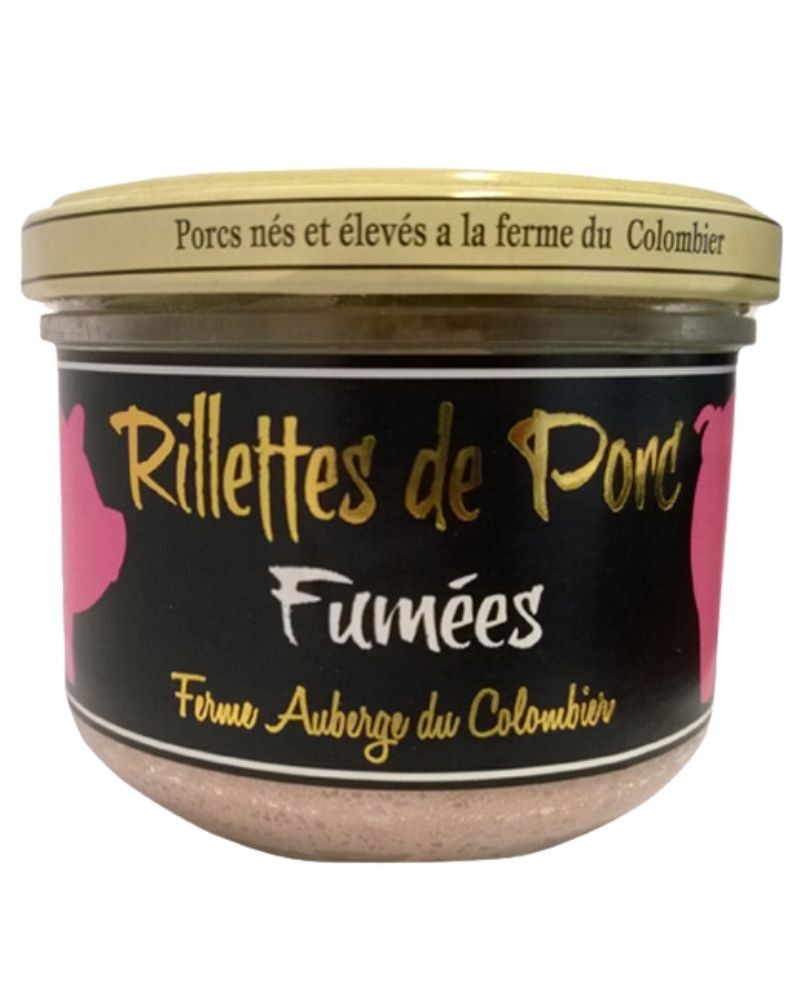 Rillettes de porc fumées 180g, produites par la Ferme du Colombier (Villote-sur-Aire, 55)