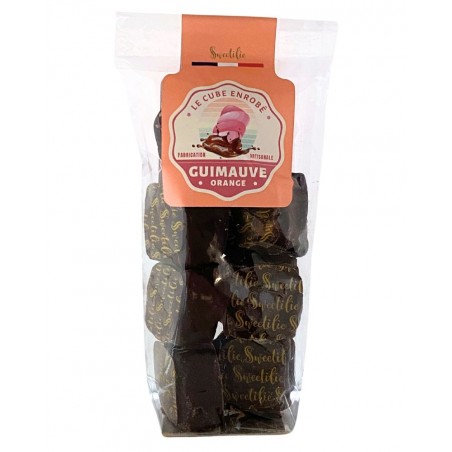 Guimauves artisanales à l'orange enrobées de chocolat, sachet de 100g, produites par Sweetilie à Eloyes dans les Vosges (88)