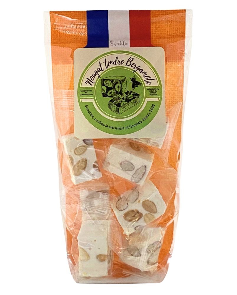 Nougat artisanal à la bergamote, sachet de 75g, produit par Sweetilie à Eloyes dans les Vosges (88)