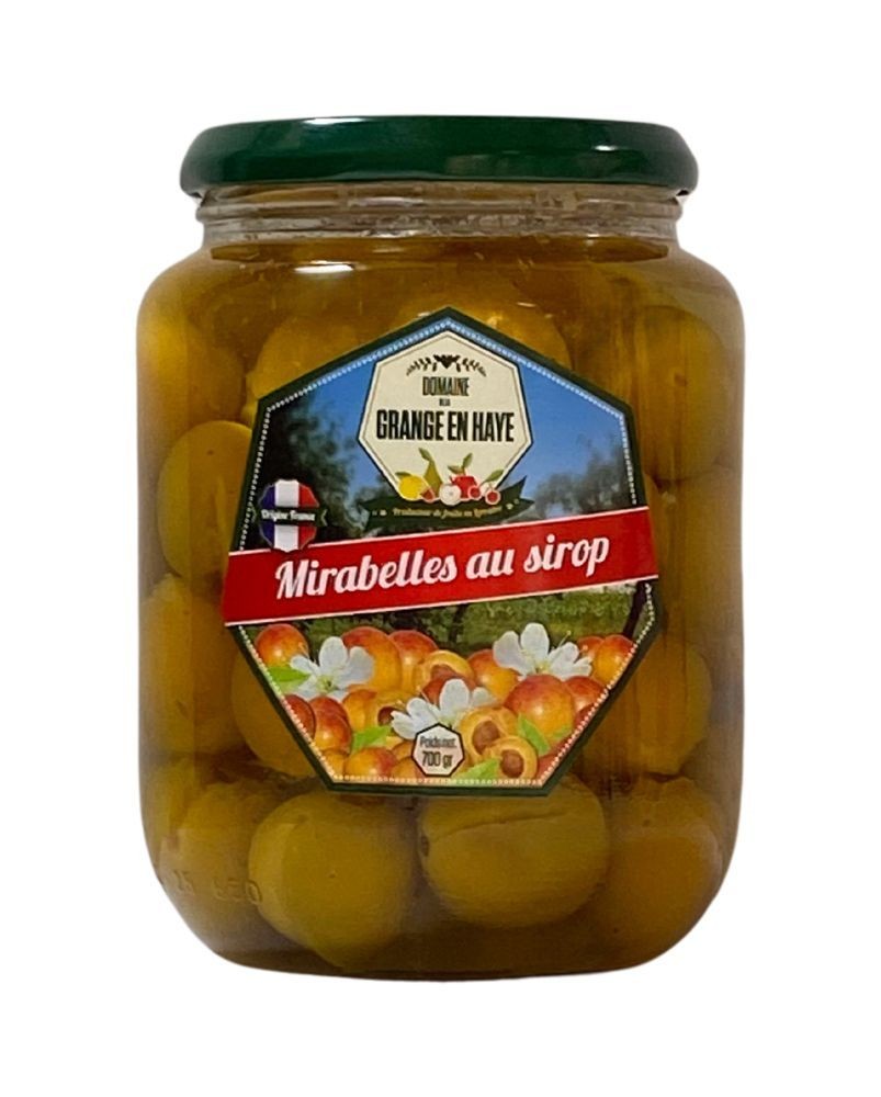 Mirabelles de Lorraine au sirop 700g, conservée en Lorraine par le domaine de la Grange en Haye (54)