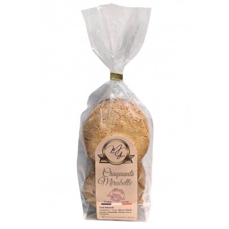 Sachet de craquants à la mirabelle de Lorraine 120g, produits par J'M Les Délices (Toul, 54)
