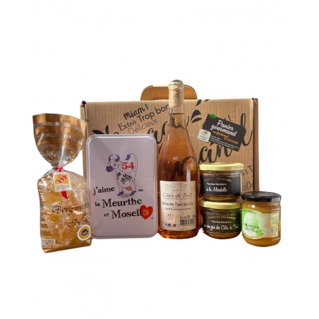 Valise panier gourmand Les Incontournables de Lorraine, assortiment de produits artisanaux lorrains