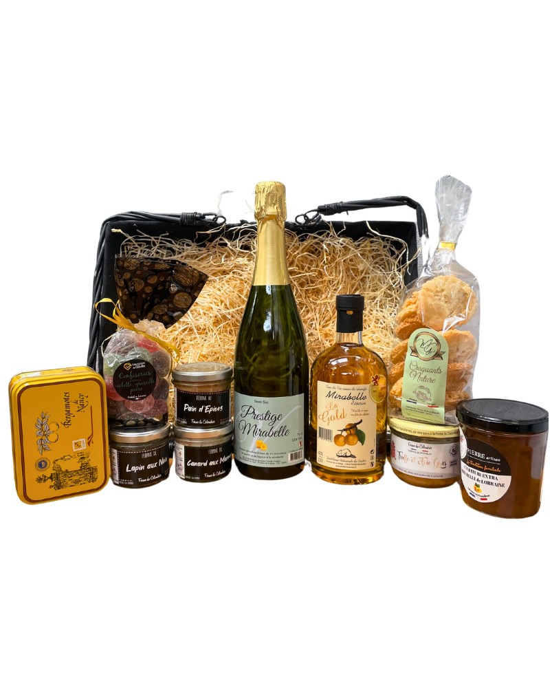Panier garni Le Rustique, assortiment de produits artisanaux lorrains Panier garni Le Rustique, assortiment de produits artisanaux lorrains