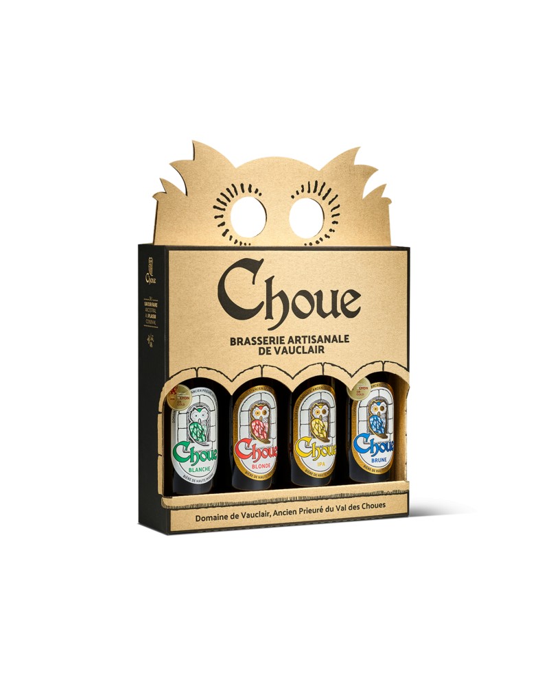Coffret 4 bières Choue, produites par la brasserie Vauclair (52) Coffret 4 bières Choue, produites par la brasserie Vauclair (52)