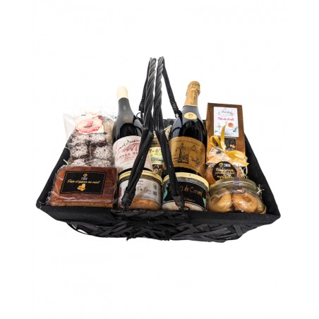 Gourmantissime – Panier gourmand prestige mêlant vins, bulles et spécialités artisanales.