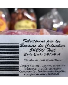 Bonbons en quartiers saveurs citron, orange et framboise 200g, produits par la confiserie Perrin (54)