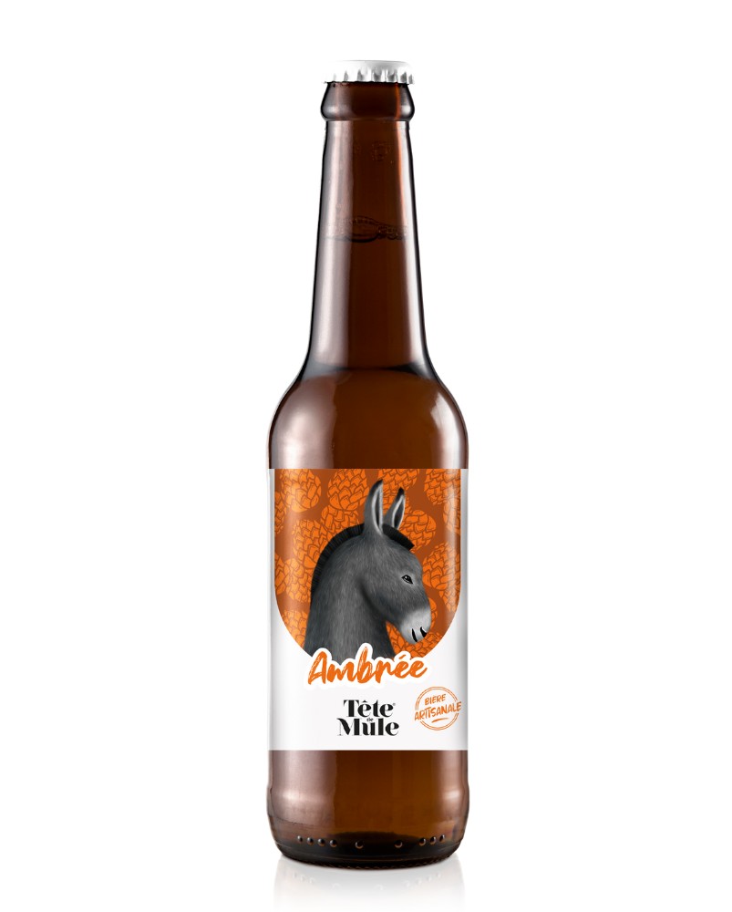 Bière Tête de mule ambrée 33cl, produite par la brasserie du Marais (79)