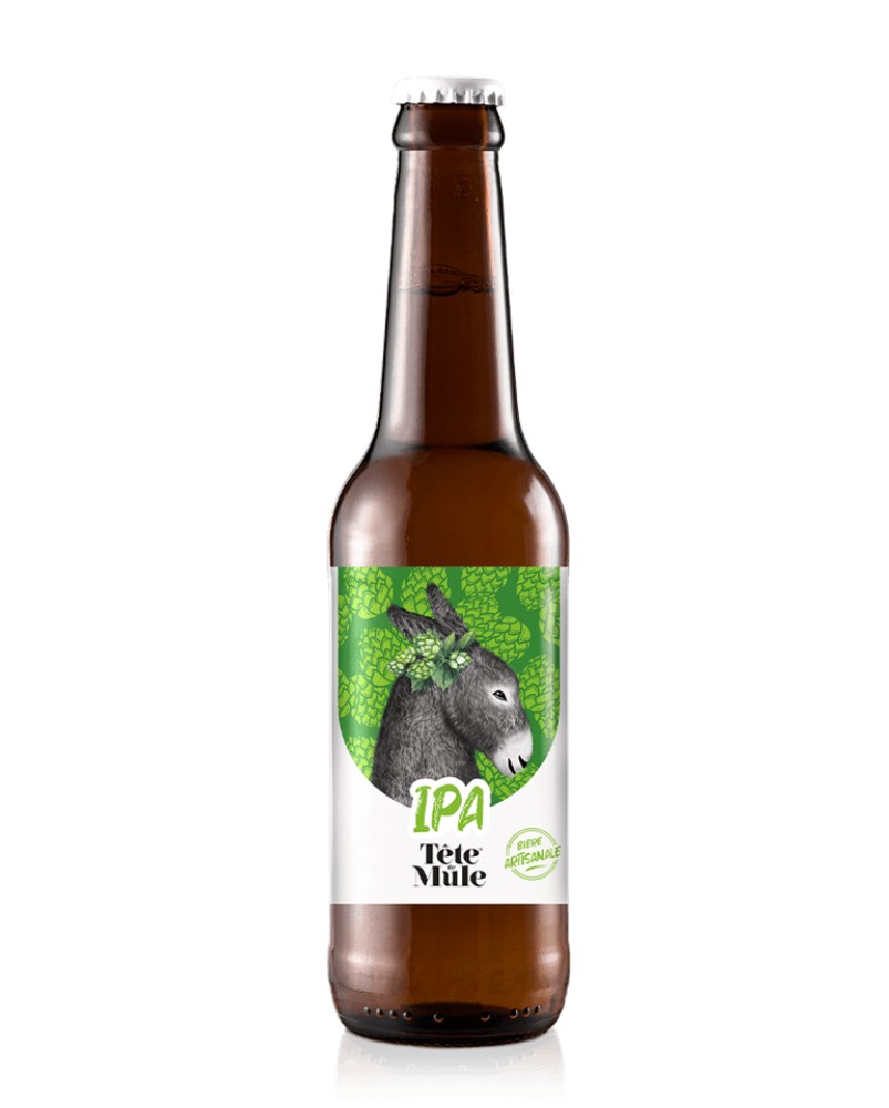 Bière Tête de mule IPA 33cl, produite par la Brasserie du Marais Poitevin (79)