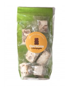 Nougat artisanal à la bergamote, sachet de 75g, produit par Oursons et Compagnie à Eloyes dans les Vosges (88)