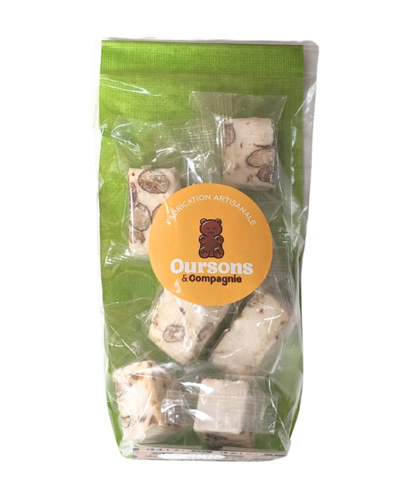Nougat artisanal à la bergamote, sachet de 75g, produit par Oursons et Compagnie à Eloyes dans les Vosges (88)