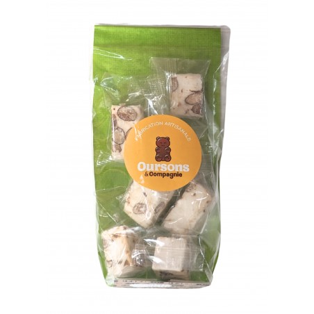 Nougat artisanal à la bergamote, sachet de 75g, produit par Oursons et Compagnie à Eloyes dans les Vosges (88)