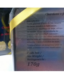 Boite en métal de chardons lorrains à la mirabelle 170g, produits par Lorraine Prestige (54)