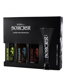 Coffret noir Bière du Sorcier, 3 bières et 1 verre