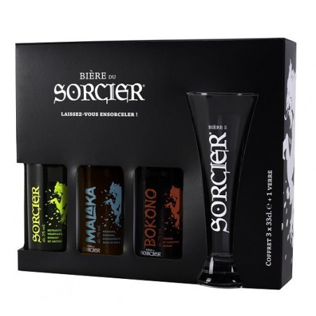 Coffret noir Bière du Sorcier, 3 bières et 1 verre