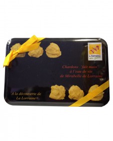 Boite en métal de chardons lorrains à la mirabelle 170g, produits par Lorraine Prestige (54)