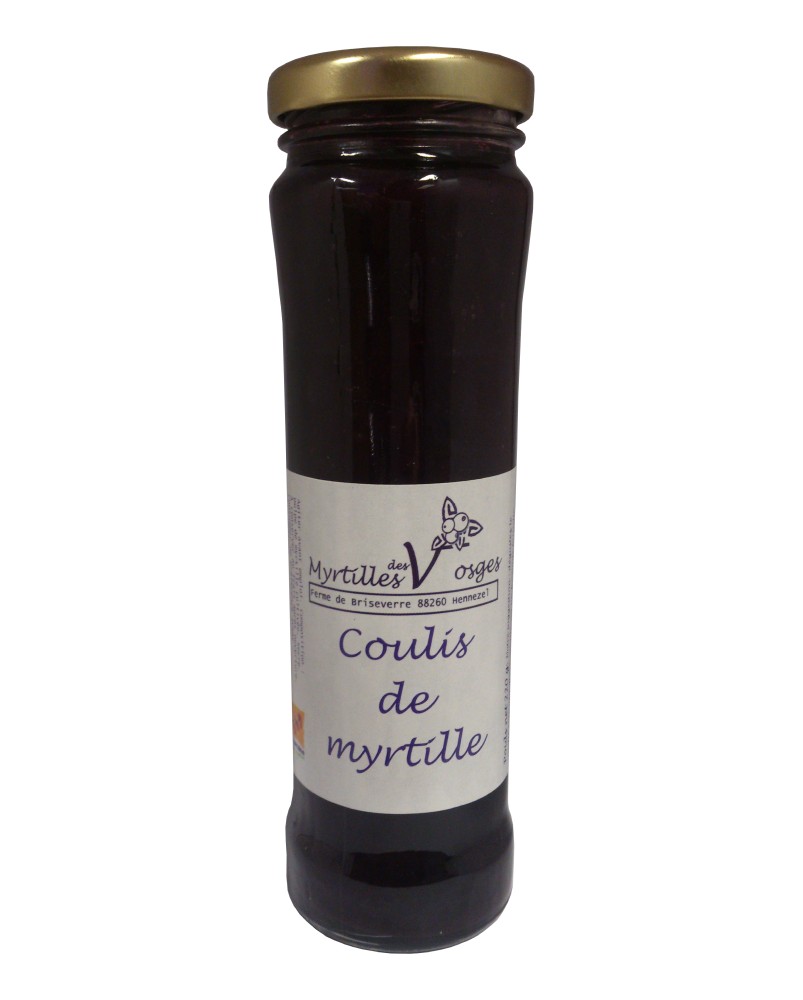 Coulis de myrtille des Vosges 160g, produit par la Ferme de Briseverre