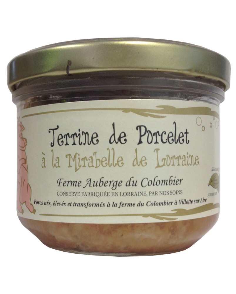 Terrine de porcelet à la mirabelle de Lorraine, produite par la Ferme du Colombier (Villote-sur-Aire, 55)