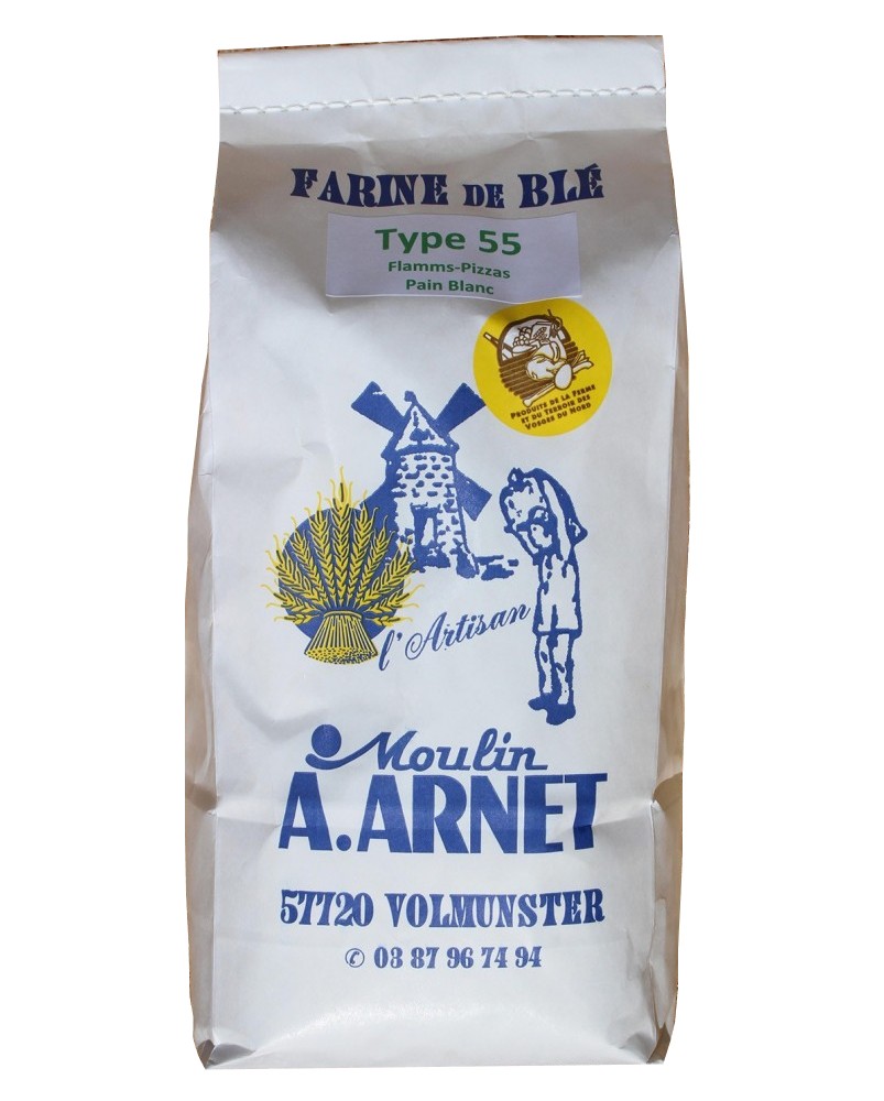 Farine lorraine type 55 2kg, produite par le Moulin Arnet (57)