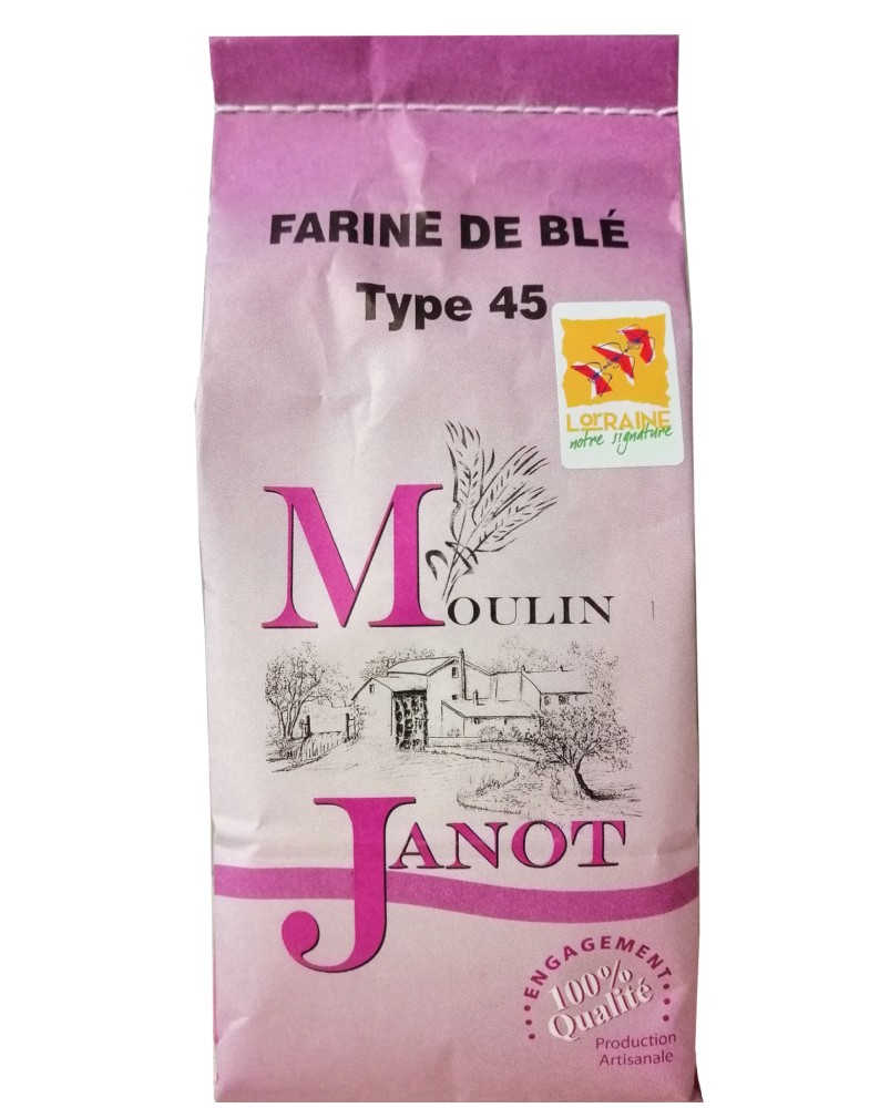Farine de blé lorraine type T 45 1kg, produite dans les Vosges au moulin Janot (88)
