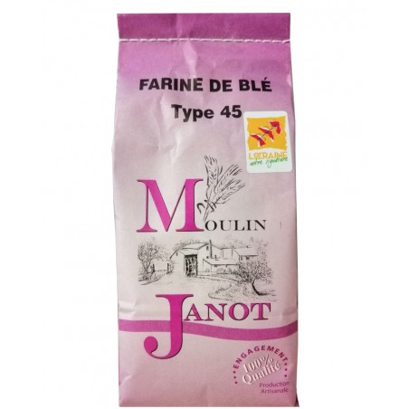 Farine de blé lorraine type T 45 1kg, produite dans les Vosges au moulin Janot (88)