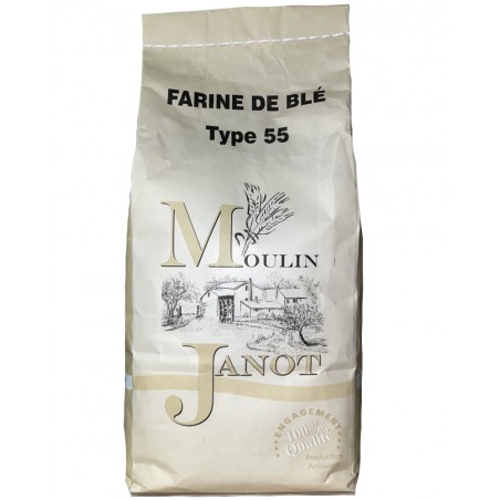 Farine de blé type T55 1kg, produite en Lorraine par le moulin Janot (88)